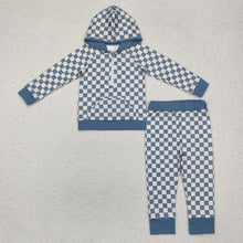 Load image into Gallery viewer, Baby Boys Green Checkered Zip Top Pants Clothes Sets
