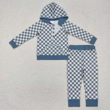 Load image into Gallery viewer, Baby Boys Green Checkered Zip Top Pants Clothes Sets
