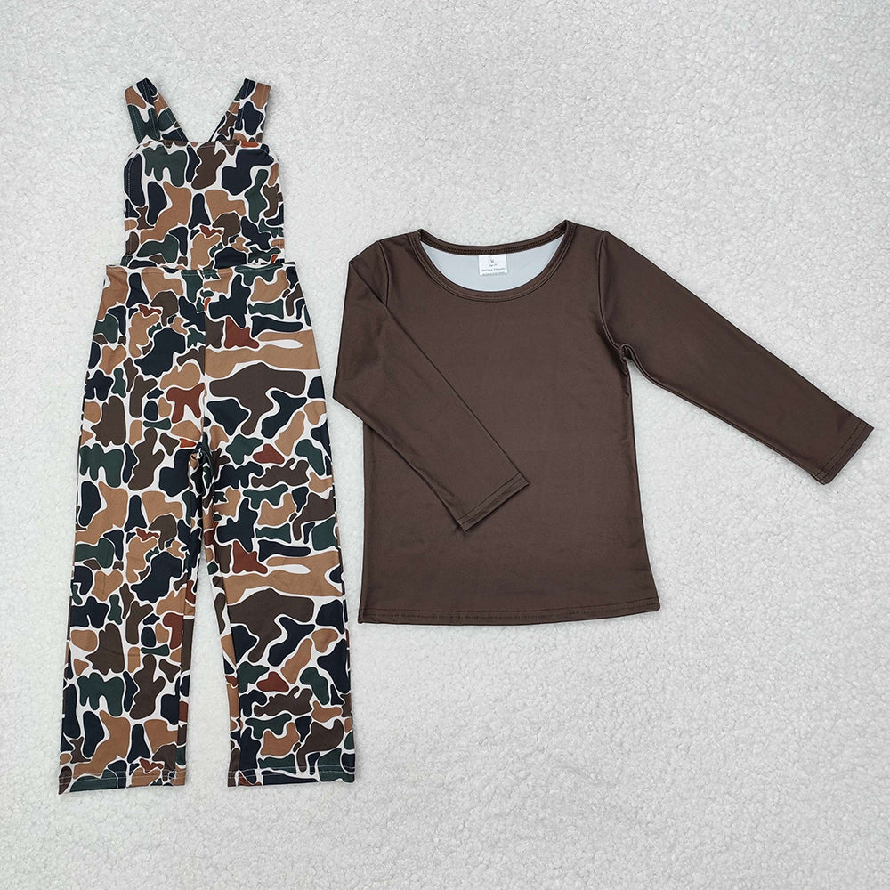 Baby Boys Dark Brown Camo Straps Jumpsuits Shirts 2pcs Clothes Sets