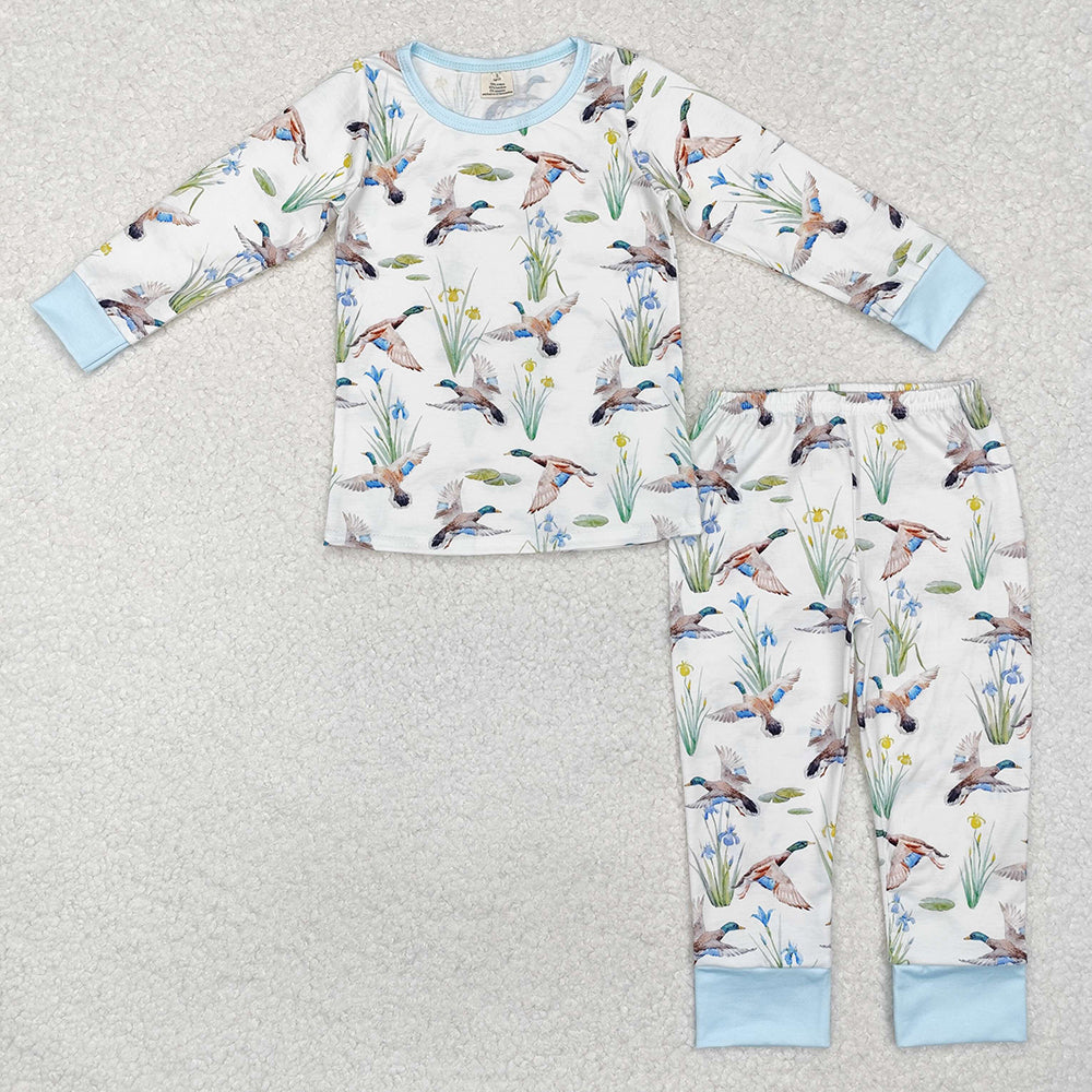 Baby Boys Blue Mallard Ducks Hunting Bamboo Pajamas Clothes Sets