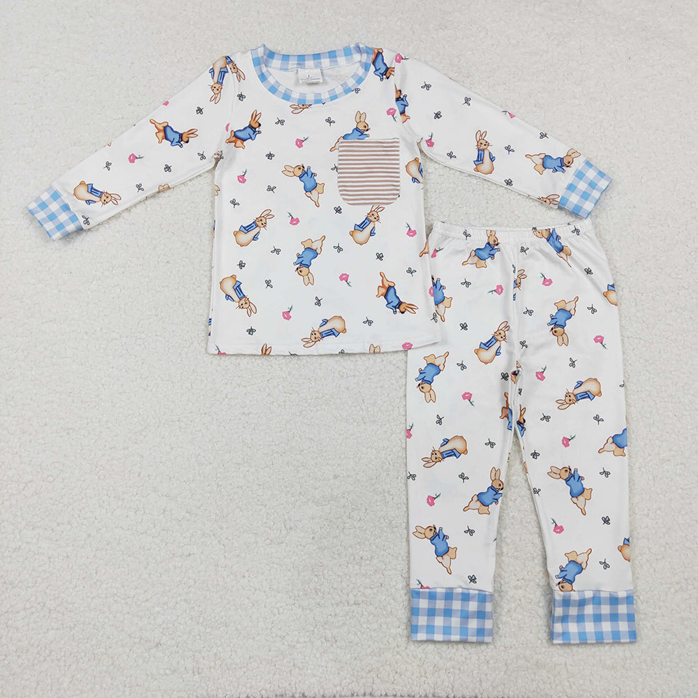 Baby Boys Easter Bunny Pocket Top Pants Pajamas Clothing Sets