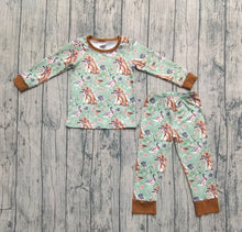 Load image into Gallery viewer, Baby Boys Green Long Sleeves Dogs Ducks Hunting Top Pant Pajamas Sets
