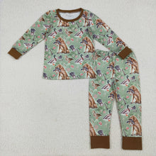 Load image into Gallery viewer, Sibling Baby Boys Green Dogs Ducks Hunting Rompers Pajamas Sets
