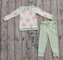 Load image into Gallery viewer, Baby Boys Green Stripe Long Sleeves Santa Top Pockets Legging Pant Christmas Clothes Set
