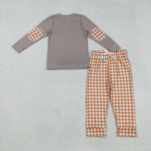 Load image into Gallery viewer, Baby Boys Halloween Ghost Pumpkins Dog Top Orange Plaid Pant Sets
