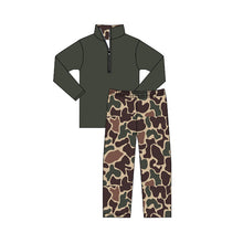 Load image into Gallery viewer, Baby Boys Dark Green Long Sleeves Zipper Top Camo Pant Western Set
