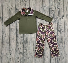 Load image into Gallery viewer, Baby Boys Dark Green Long Sleeves Zipper Top Camo Pant Western Set

