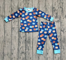 Load image into Gallery viewer, Baby Boys Long Sleeves Fall Blue Pumpkins Top Pant Pajamas Sets
