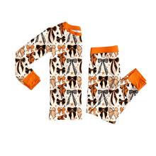 Load image into Gallery viewer, Baby Girls Colorful Bows Stars Plaid Top Pant Halloween Pajamas Set

