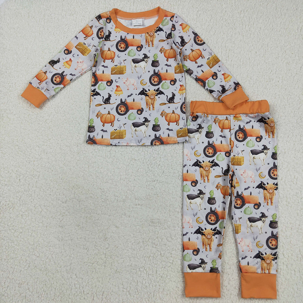 Baby Boys Bats Farm Pumpkins Top Pant Halloween Pajamas Set