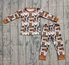Load image into Gallery viewer, Baby Boys Bull Skull Aztec Checked Top Pants Western Pajamas Set
