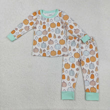 Load image into Gallery viewer, Baby Boys Fall Green Pumpkins Top Pant Fall Pajamas Sets
