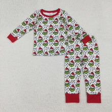 Load image into Gallery viewer, Sibling Baby Boys Green Faces Lights Christmas Pajamas Sets Zipper Footie Rompers Blankets
