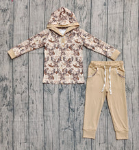 Load image into Gallery viewer, Baby Boys Khaki Camo Deer Button Hoodies Top Pockets Leggings Hunting Set
