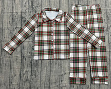 Load image into Gallery viewer, Adult Men Green Red Checked Button Top Pant Christmas Pajamas Sets

