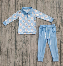 Load image into Gallery viewer, Baby Boys Blue Checked Santa Button Top Pockets Pants Christmas Clothes Sets
