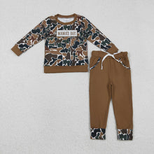 Load image into Gallery viewer, Sibling Baby Boys Embroidery Mama&#39;s Boy Camo Top Pockets Pants Clothes Sets
