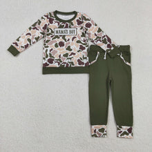 Load image into Gallery viewer, Sibling Baby Boys Embroidery Mama&#39;s Boy Camo Top Pockets Pants Clothes Sets
