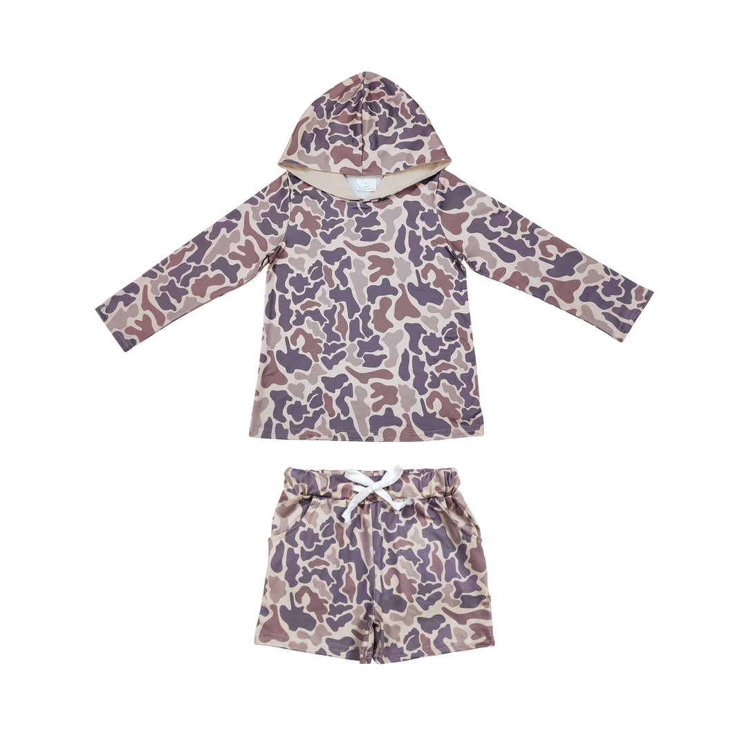 Baby Boys Khaki Camo Long Sleeves Hoodie Shorts Team Clothes Sets