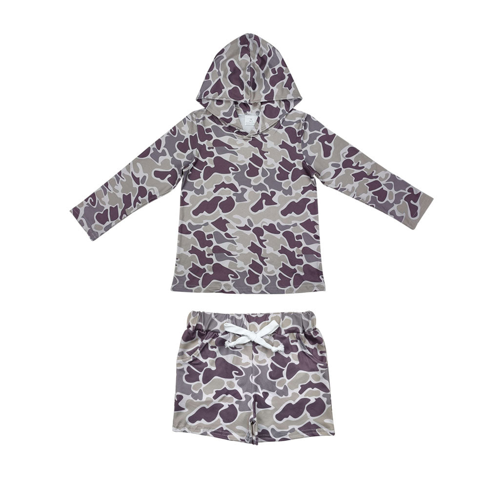 Baby Boys Grey Camo Long Sleeves Hoodie Shorts Team Clothes Sets