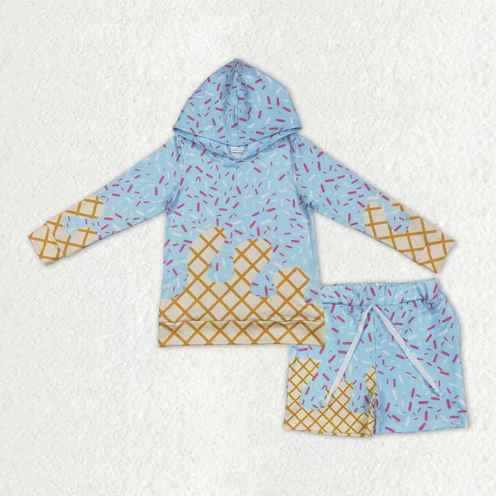 Baby Boys Light Blue Sprinkles Drip Hoodie Top Shorts Team Clothes Sets