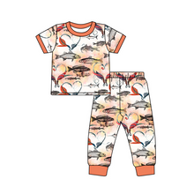 Load image into Gallery viewer, Baby Boys fishing orange pajamas sets
