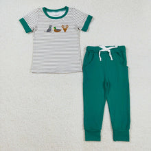 Load image into Gallery viewer, Embroidery Duck Deer Dog Baby Boys Stripes Top Pockets Pants Sets
