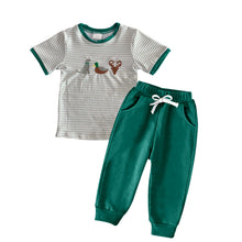 Load image into Gallery viewer, Embroidery Duck Deer Dog Baby Boys Stripes Top Pockets Pants Sets
