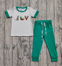Load image into Gallery viewer, Embroidery Duck Deer Dog Baby Boys Stripes Top Pockets Pants Sets
