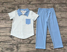 Load image into Gallery viewer, Baby Boys Blue Checkered Short Sleeve Tee Shirt Top Pants Clothes Sets
