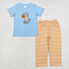 Load image into Gallery viewer, Sibling Baby Boys Dogs Pumpkin Tops Pants Outfits Clothes Sets
