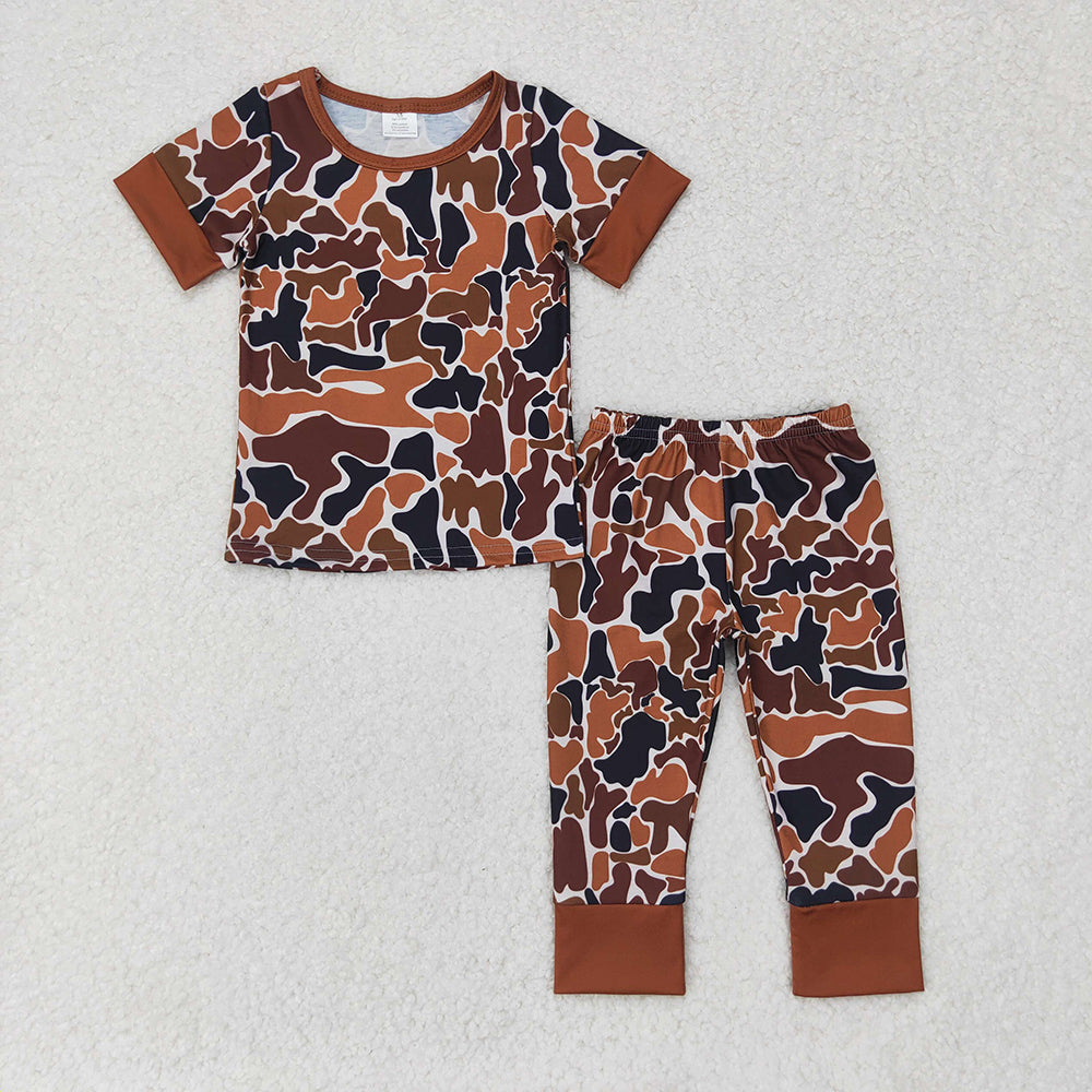 Baby Boys Light Brown Camo Shirt Pants Bamboo Pajamas Clothes Sets