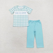 Load image into Gallery viewer, Baby Boys God Is Good Checkered Top Pants Pajamas Outfits Sets
