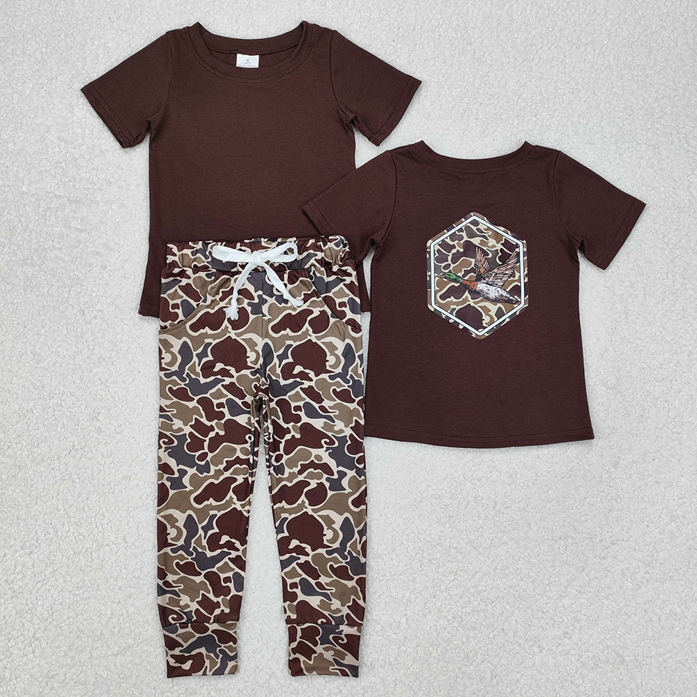 Baby Boys Brown Camo Duck Top Pocket Pants Clothes Sets
