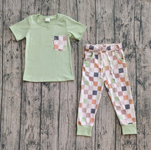 Load image into Gallery viewer, Baby Boys Short Sleeves Pocket Top Pockets Khaki Plaid Pant Sets
