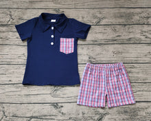 Load image into Gallery viewer, Baby Boys Navy Pullover Top Checkered Shorts Clothes Sets
