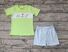 Load image into Gallery viewer, Baby Boys Golf Green Shirt Blue Checkered Shorts Outfits Clothes Sets
