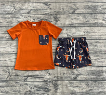 Load image into Gallery viewer, Baby Boys Brown Shirt Top Cow Stars Western Shorts Clothes Sets
