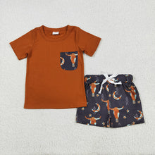 Load image into Gallery viewer, Baby Boys Brown Shirt Top Cow Stars Western Shorts Clothes Sets
