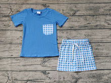 Load image into Gallery viewer, Baby Boys Blue Shirt Top Checkered Pockets Shorts Clothes Sets
