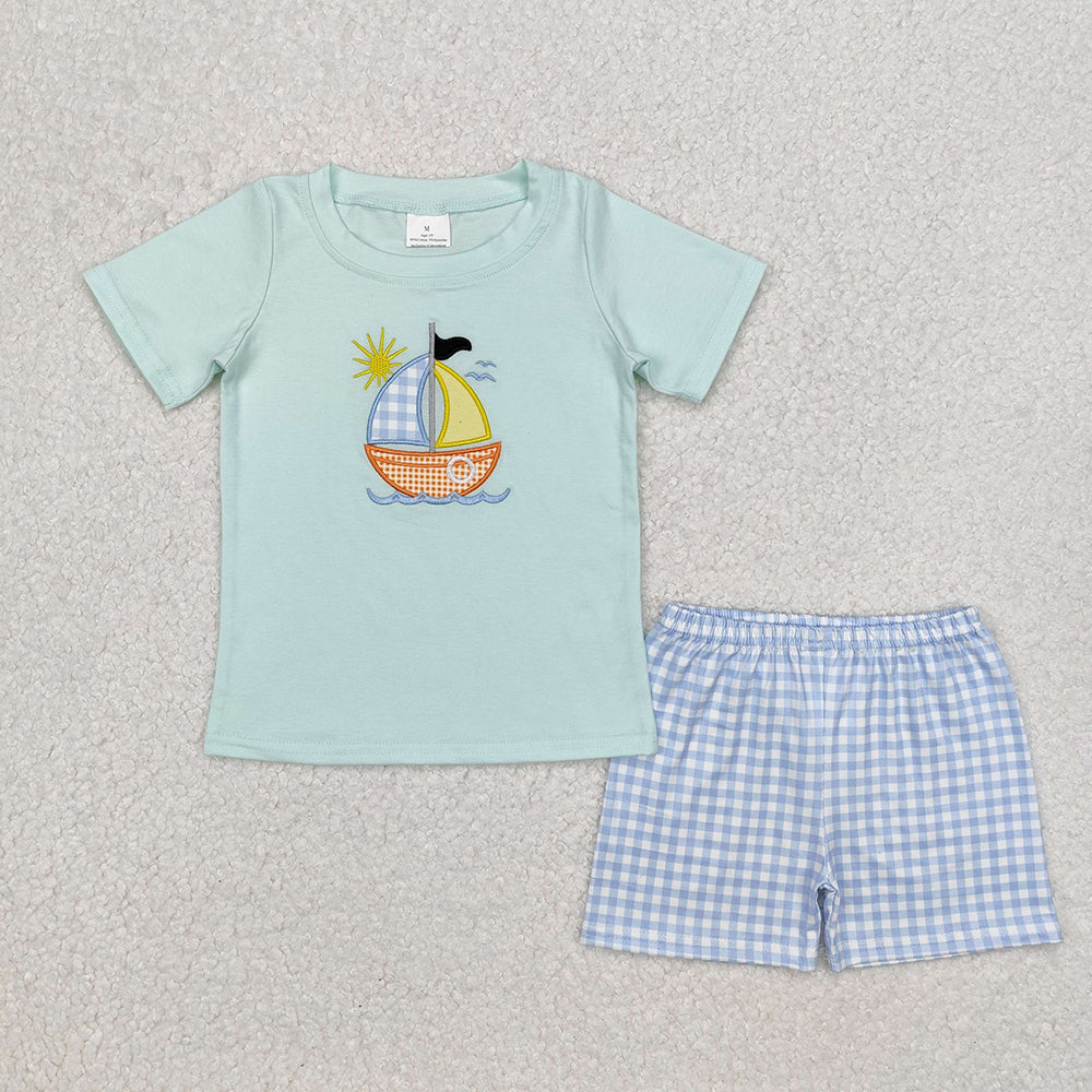Baby Boys Sailboat Tee Shirts Checkered Shorts Clothing Sets