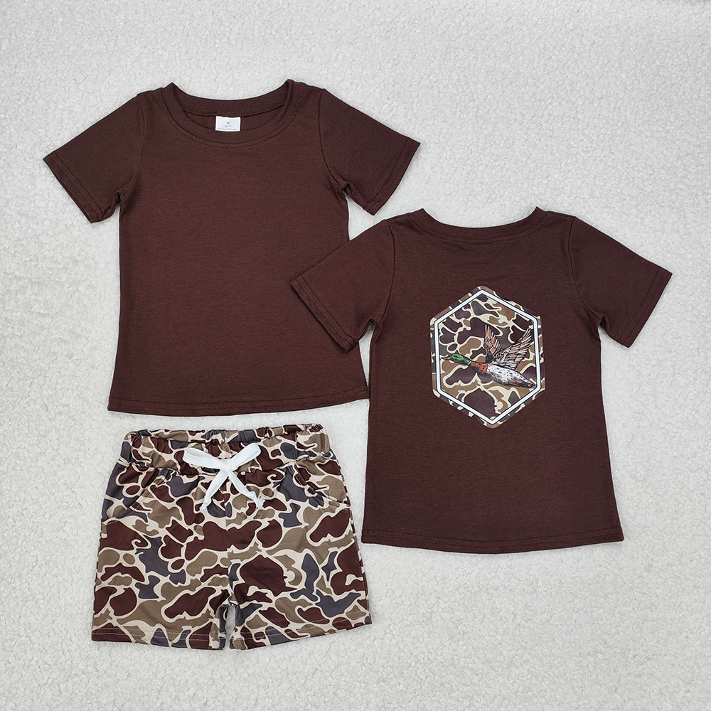 Baby Boys Brown Camo Duck Top Pocket Shorts Clothes Sets