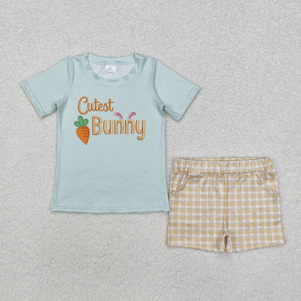 Baby Boys Easter Cute Bunny Shirts Checkered Shorts Clothes Sets