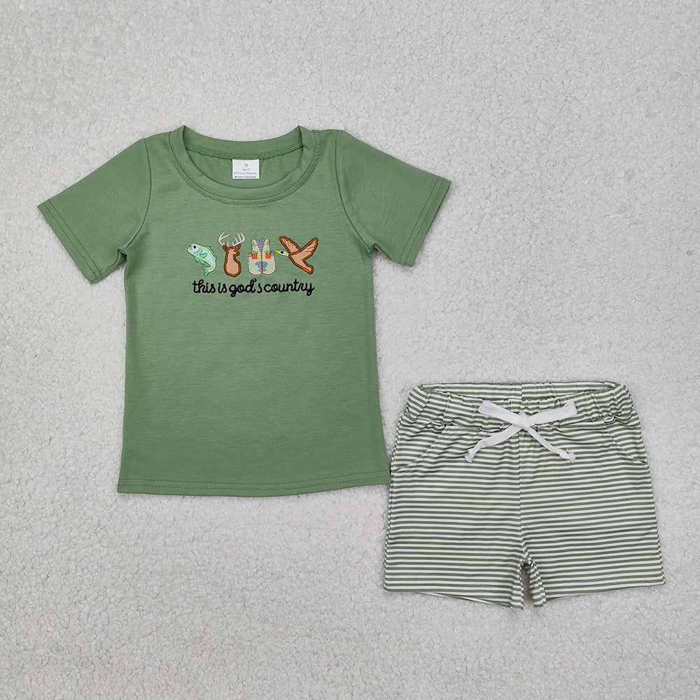 Baby Boys God Country Hunting Tee Shirt Shorts Clothes Sets