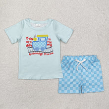 Load image into Gallery viewer, Baby Boys Blue Checkered Train Shirt Shorts Clothes Sets
