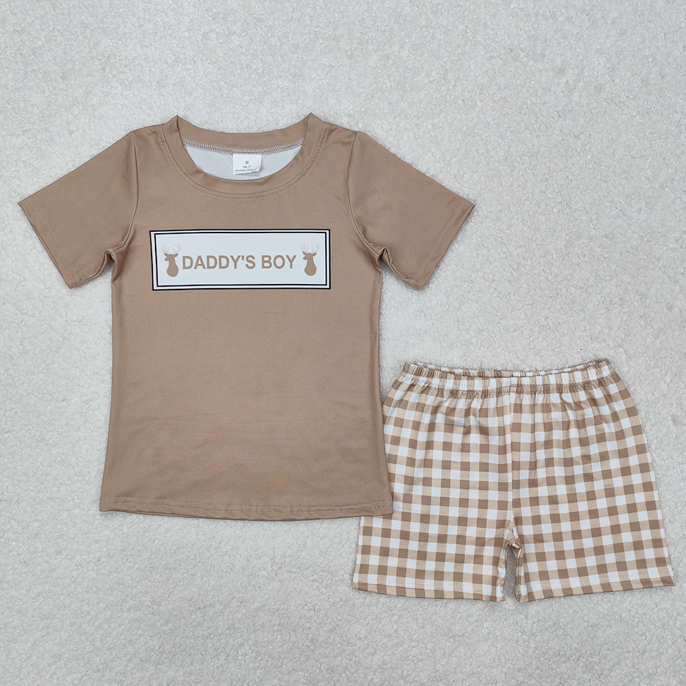 Baby Boys Daddy's Boy Deers Top Checkered Shorts Clothes Sets