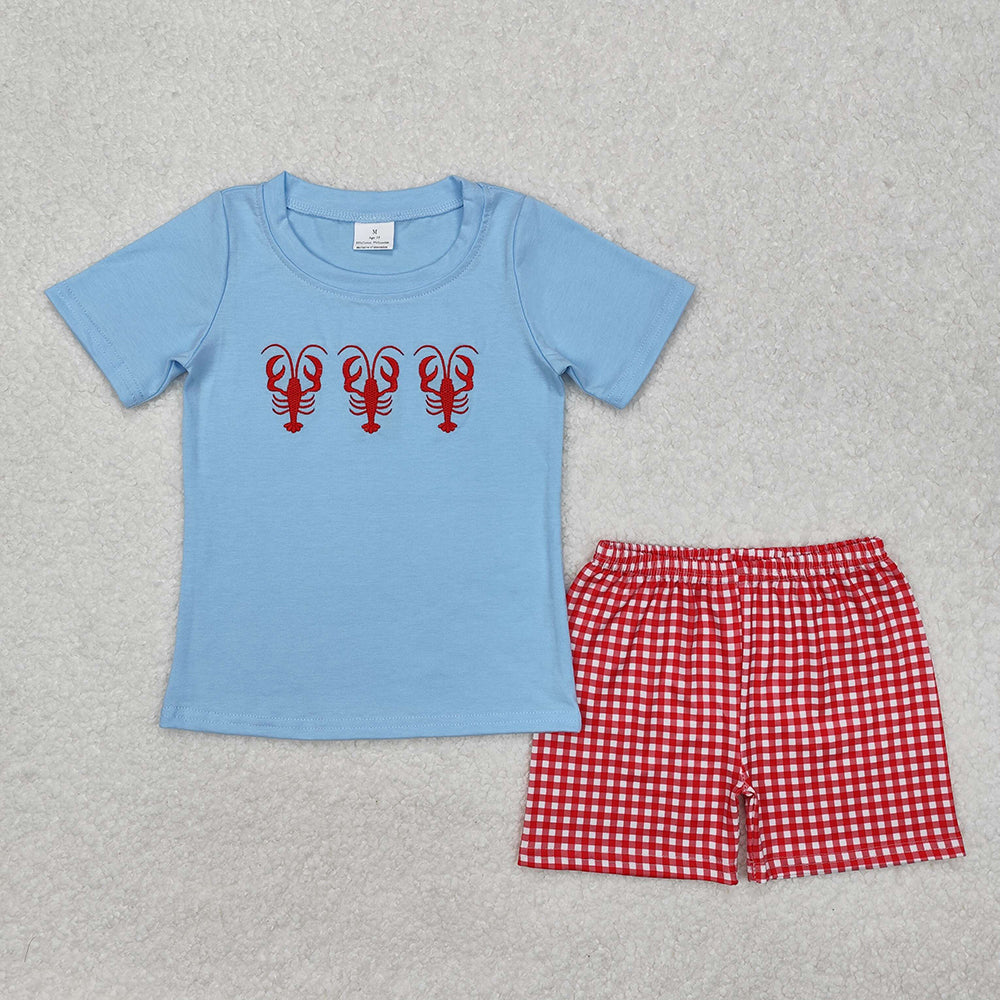 Baby Boys Crawfish Blue Shirt Checkered Shorts Clothes Sets