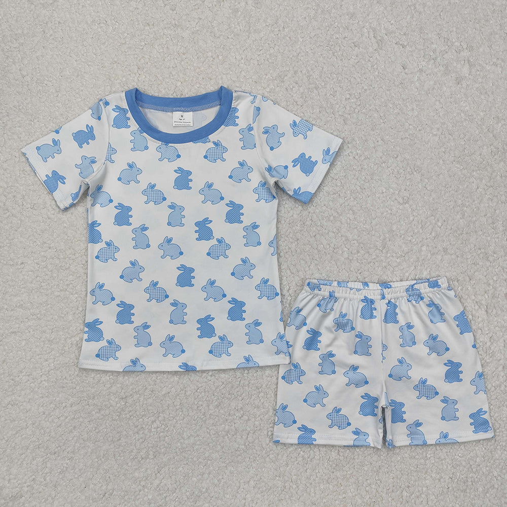 Baby Boys Easter Blue Rabbits Shirt Shorts Pajamas Clothes Sets