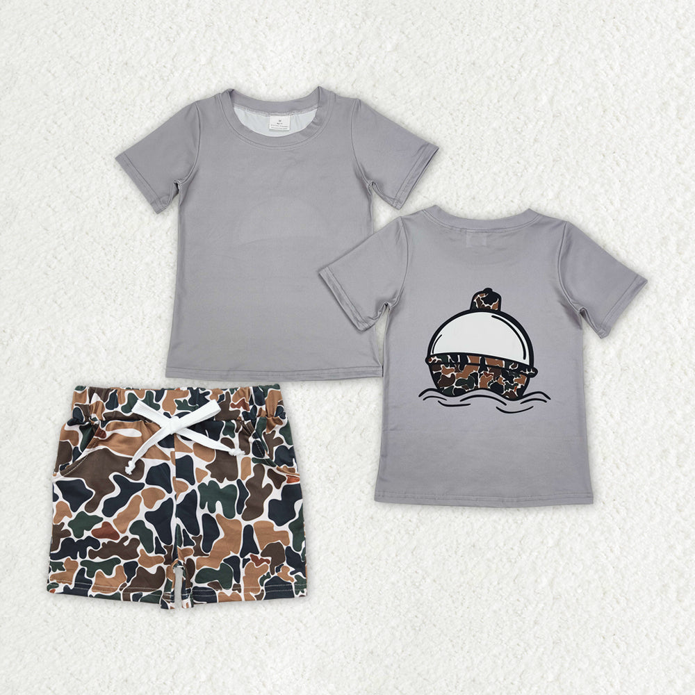 Baby Boys Fishing Grey Tops Camouflage Shorts Outfits Clothes Sets