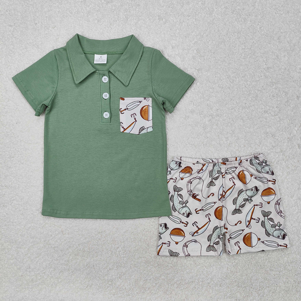 Baby Boys Green Pocket Shirts Fishing Shorts Clothes Sets